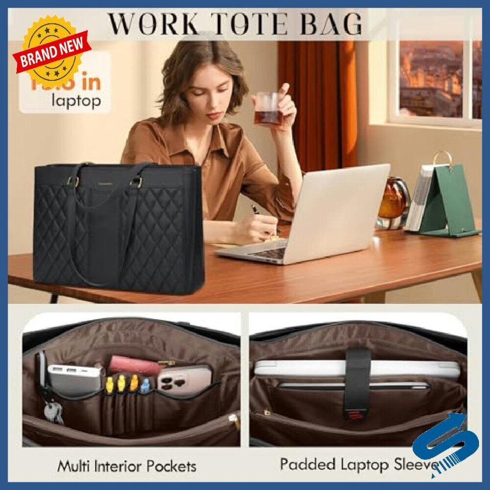 15.6 Inch Laptop Tote Bag Professional Work Purse Waterproof Leather - Picture 3 of 7